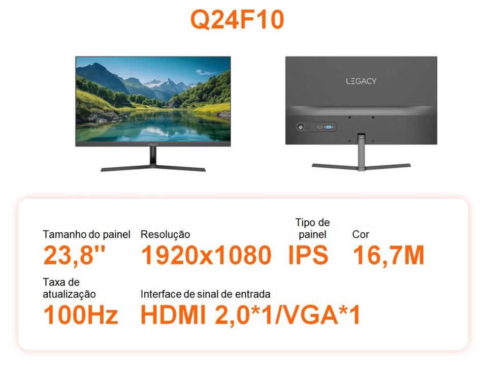 Monitor 100Hz Full HD 1ms Legacy Q24F10 23,8" IPS LED VGA e HDMI Freeysnc G-sync - 1