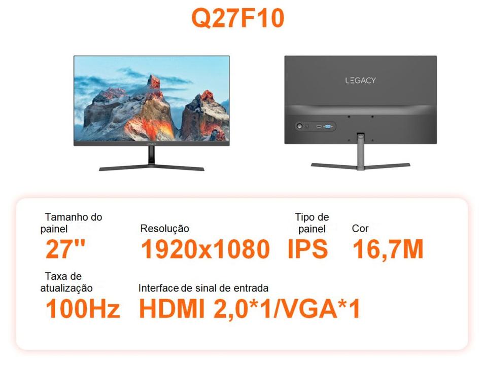 Monitor 100Hz Full HD 1ms Legacy Q27F10 27" IPS LED VGA e HDMI Freeysnc G-sync - 1