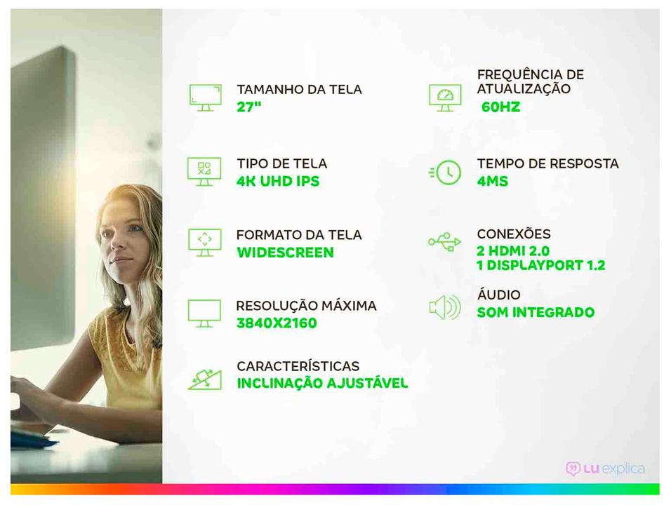 Monitor 60Hz 4K UHD Widescreen 4ms AOC Série B3 U27B3A/57 27" IPS LED 2 HDMI - 1