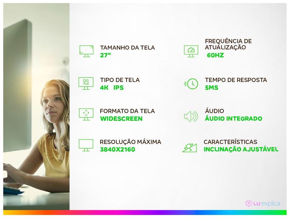 Monitor BenQ 27" PD2705U 4K UHD IPS 99% sRGB 99% Rec.709 com USB-C Thunderbolt - 1