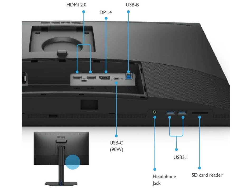 Monitor BenQ 27" SW272Q 27" 2K Quad HD IPS 99% Adobe RGB, 98% P3 Delta E = 1.5 com USB-C Thunderbolt - 7