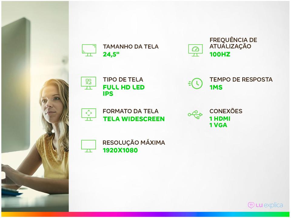 Monitor Gamer 100Hz 1ms Acer EK1 Series EK251Q Ebi 24,5" Full HD IPS HDMI FreeSync UM.KE1AA.E02 - 1