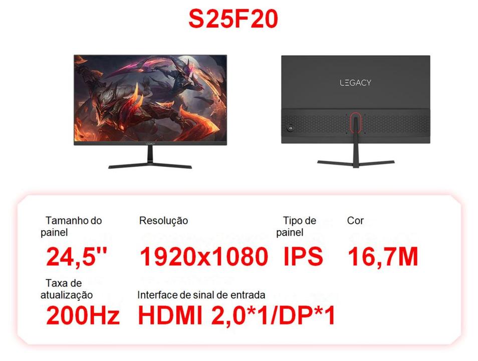 Monitor Gamer 200Hz 1ms Full HD Legacy S25F20 24,5" HDMI DisplayPort FreeSync e G-Sync - 1