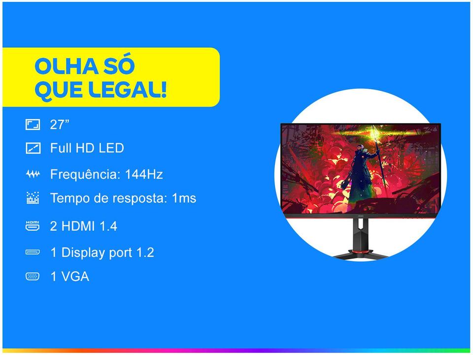Monitor Gamer AOC G2 Hero 27” LED Widescreen Full HD HDMI VGA IPS 144Hz 1ms 27G2/BK - 1