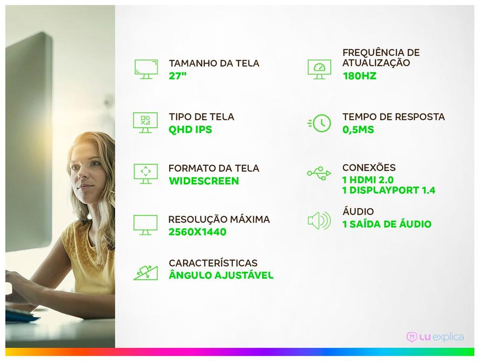 Monitor Gamer AOC Gaming Q27G4F 27" QHD 180Hz IPS 0,5ms HDMI G-Sync Q27G4F/57 - 1