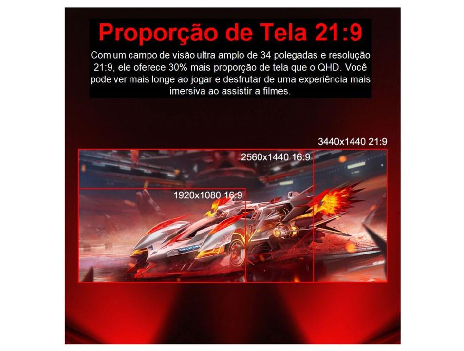 Monitor Gamer Curvo 34" 180Hz 1ms Full HD R1500 Legacy GW34WQ180 2 HDMI 2 DisplayPort Freeysnc G-sync - 9