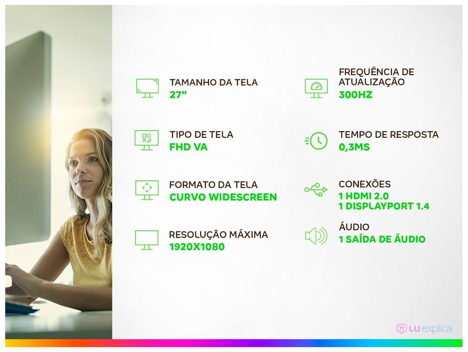 Monitor Gamer Curvo AOC Gaming C27G4Z/P 27" Full HD 300Hz 0,3ms HDMI C27G4Z/P/57 - 1