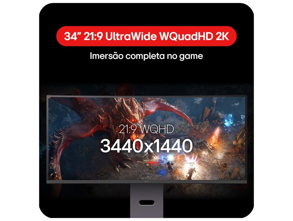 Monitor Gamer LG 34G600A-B Curvo 34” QuadHD 2K Preto UltraGea - 4