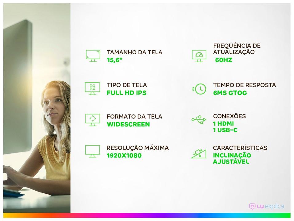 Monitor Portátil Acer 15,6" Full HD 60Hz PM161Q Jbmiuux IPS LED UM.ZP1AA.J03 - 1