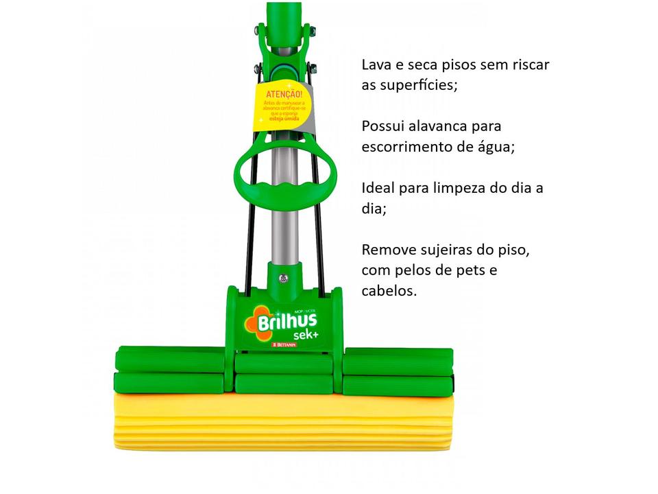 Mop Sek+ Bettanin com Cabo Retrátil Verde e Amarelo Brilhus - 3