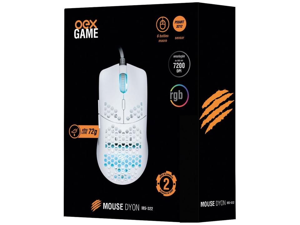 Mouse Gamer RGB OEX Game Óptico 7200DPI 7 Botões MS322 Dyon - 8