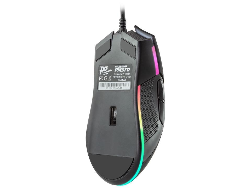 Mouse Gamer RGB Philco Óptico 5000DPI - 7 Botões PMS70 Preto Original - 2