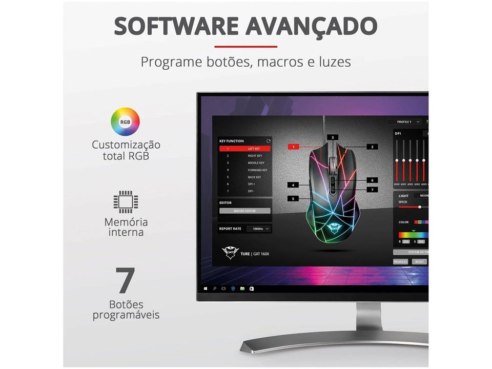 Mouse Gamer RGB Trust Óptico 4500DPI 7 Botões - 12