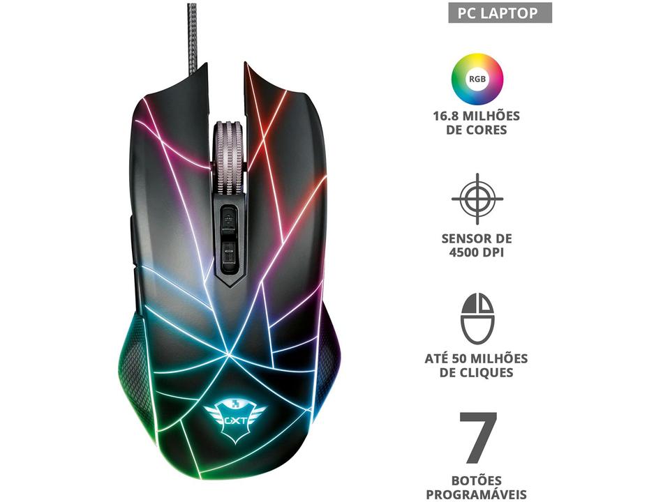 Mouse Gamer RGB Trust Óptico 4500DPI 7 Botões - 13