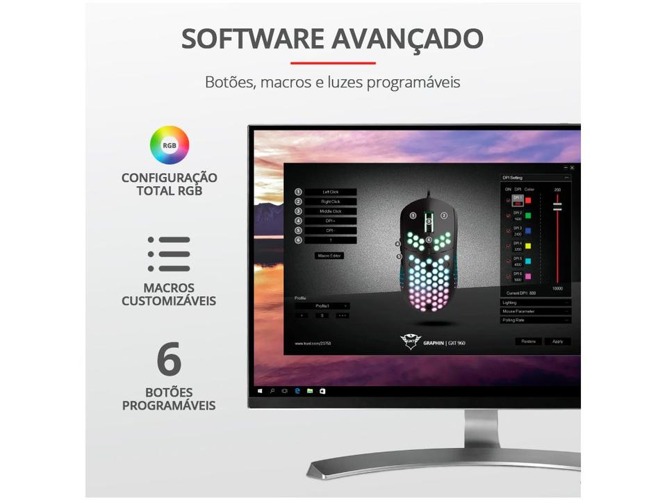 Mouse Gamer Trust Óptico 10000DPI 6 Botões - 11