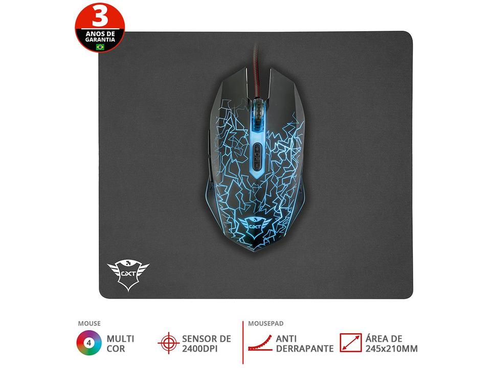 Mouse Gamer Trust Óptico 2400DPI 6 Botões - GXT 738 Izza com Mousepad - 6