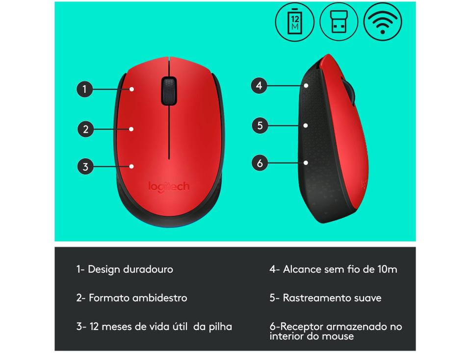 Mouse sem Fio Logitech M170 1000DPI - 14