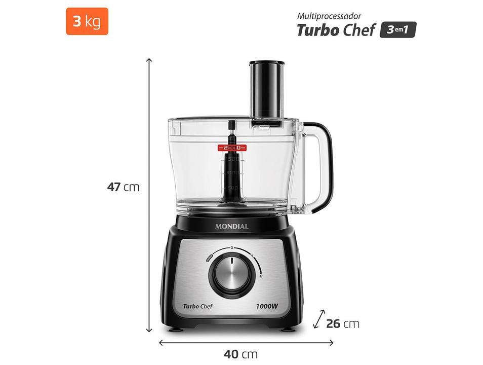 Multi-processador de Alimentos Mondial 1000W Preto Turbo Chef MPN-02-BE 3 em 1 3097-01 - 11