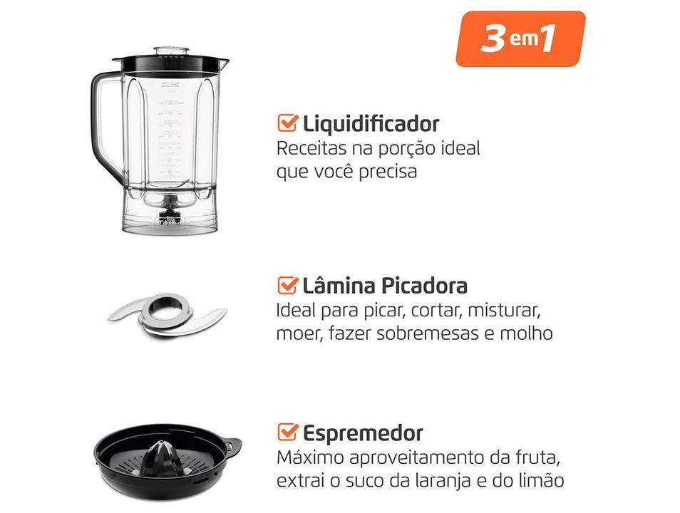Multi-processador de Alimentos Mondial 1000W Preto Turbo Chef MPN-02-BE 3 em 1 3097-01 - 2