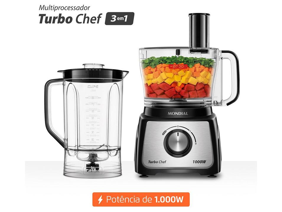 Multi-processador de Alimentos Mondial 1000W Preto Turbo Chef MPN-02-BE 3 em 1 3097-02 - 1