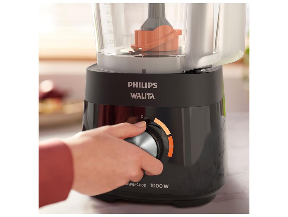 Multi-processador de Alimentos Philips Walita 1000W Preto PowerChop HR7304/90 - 1