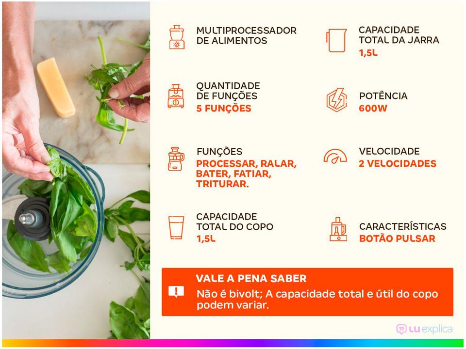 Multiprocessador de Alimentos Philips Walita 600W Preto PowerChop RI7300 5 Funções - 1