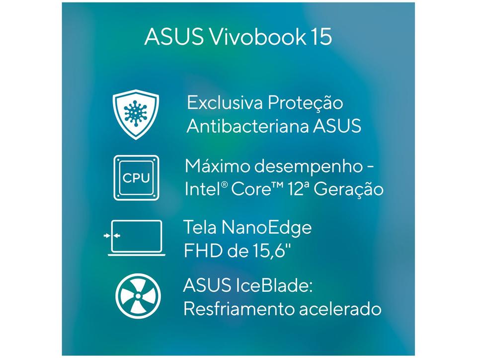 Notebook Asus Vivobook 15 Intel Core i5 8GB RAM - SSD 256GB 15,6” Full HD Windows 11 X1502ZA-EJ1762W - 13