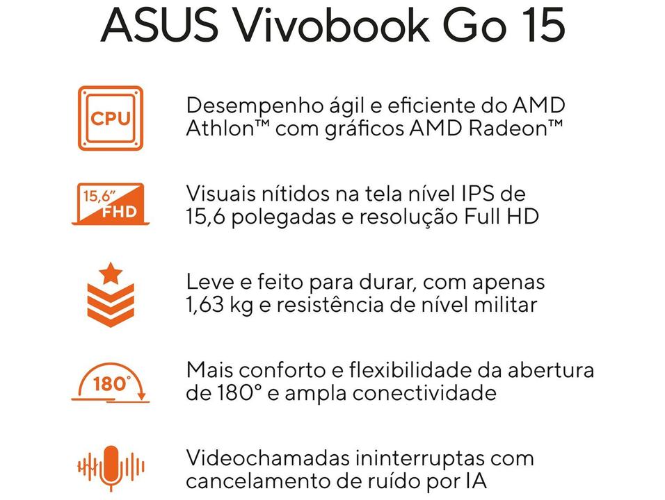 Notebook ASUS Vivobook Go 15 E1504FA-BQ5313WS AMD Athlon 4GB RAM 128GB SSD 15,6" Full HD Windows 11 Microsoft 365 Personal Office 90NB0ZR5-M07ED0 Rosa - 1