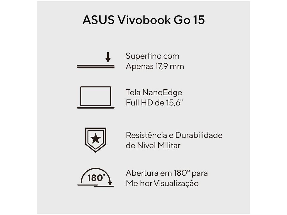 Notebook ASUS VivoBook Go 15 E1504GA-NJ447 Intel Core i3 4GB RAM SSD 256GB 15,6" Full HD Linux 90NB0ZT1-M00PS0 - 2