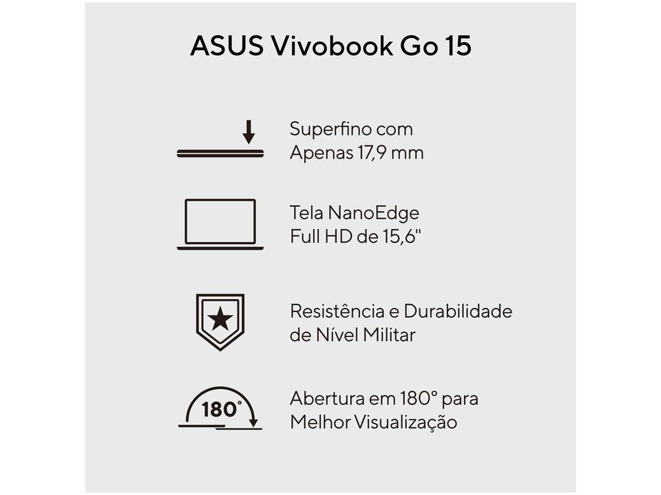 Notebook Asus Vivobook Go 15 Intel Core i3 N305 8GB RAM SSD 256GB Full HD Windows 11 E1504GA-NJ434W - 2