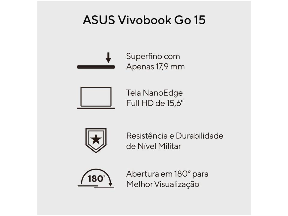 Notebook Asus Vivobook Go 15 Intel Core i3 N305 8GB RAM SSD 256GB Full HD Windows 11 E1504GA-NJ434W - 2