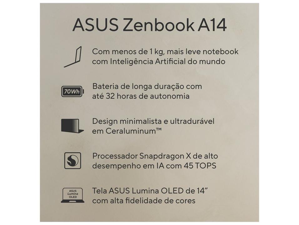 Notebook ASUS Zenbook A14 Snapdragon X1 32GB RAM 1 TB SSD 14" Windows 11 UX3407QA-QD391W - 2