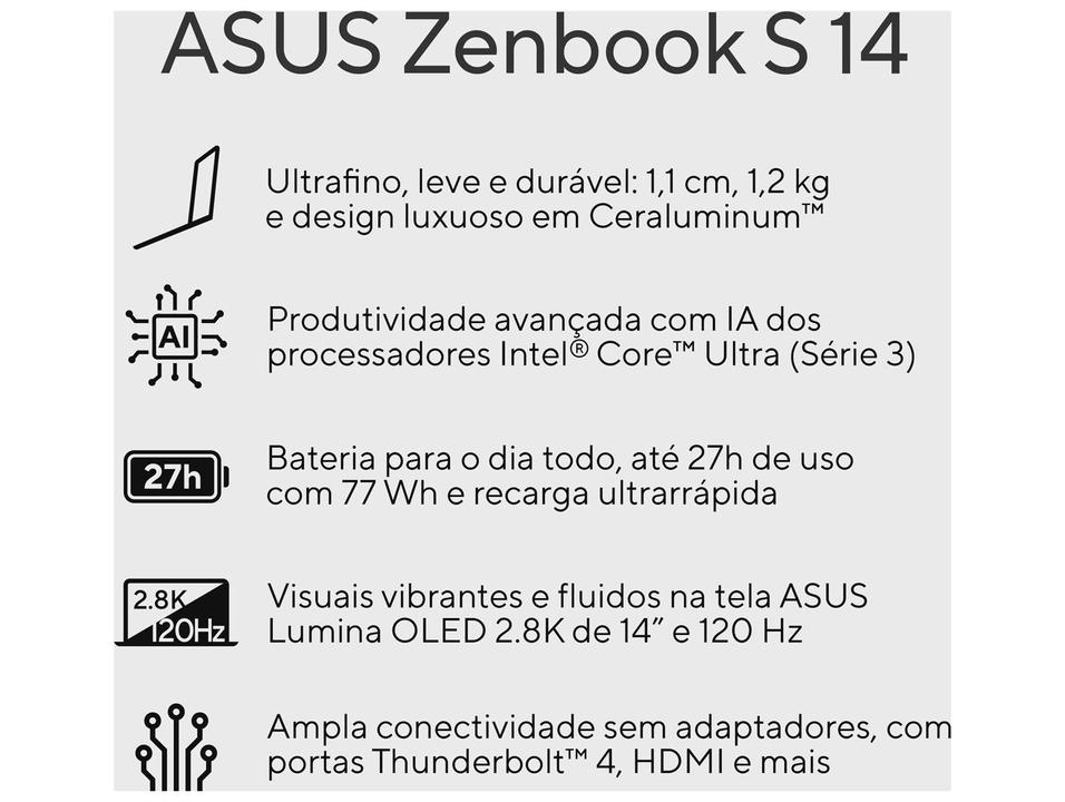 Notebook ASUS Zenbook S14 Intel Core Ultra 7 16GB RAM 512GB SSD 14" Touch Windows 11 UX5406AA-SU308W - 1