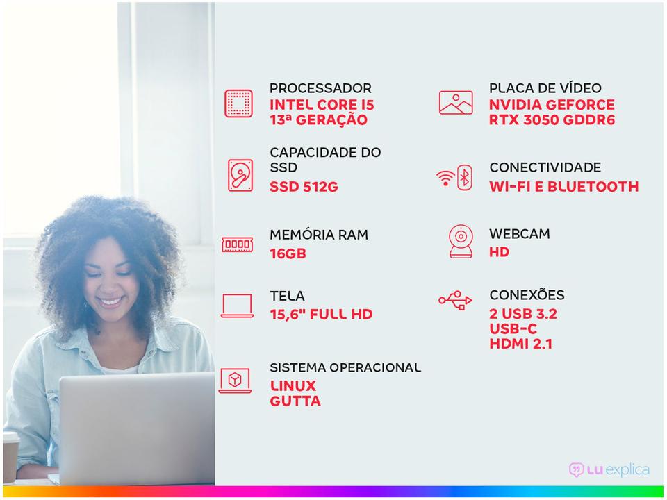 Notebook Gamer Acer Nitro V15 Intel Core i5 512GB SSD 16GB RAM 15,6" Full HD Linux Gutta 144Hz IPS RTX 3050 6GB ANV15-51-582R - 1