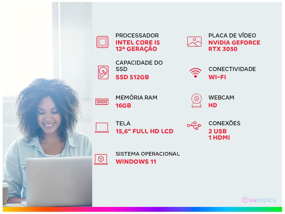 Notebook Gamer Lenovo LOQ 83ME0007BR Intel Core i5 12450HX 16GB RAM 512GB SSD 15,6" Full HD Windows 11 NVIDIA GeForce RTX 3050 83ME0007BR - 1