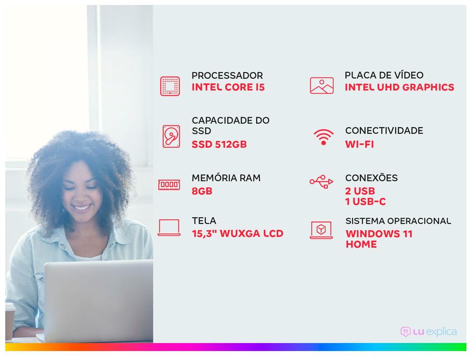 Notebook Lenovo IdeaPad Slim 3i Intel Core i5 13420H 8GB RAM 512GB SSD 15,3" WUXGA Windows 11 Intel UHD Graphics 83NS0002BR - 1