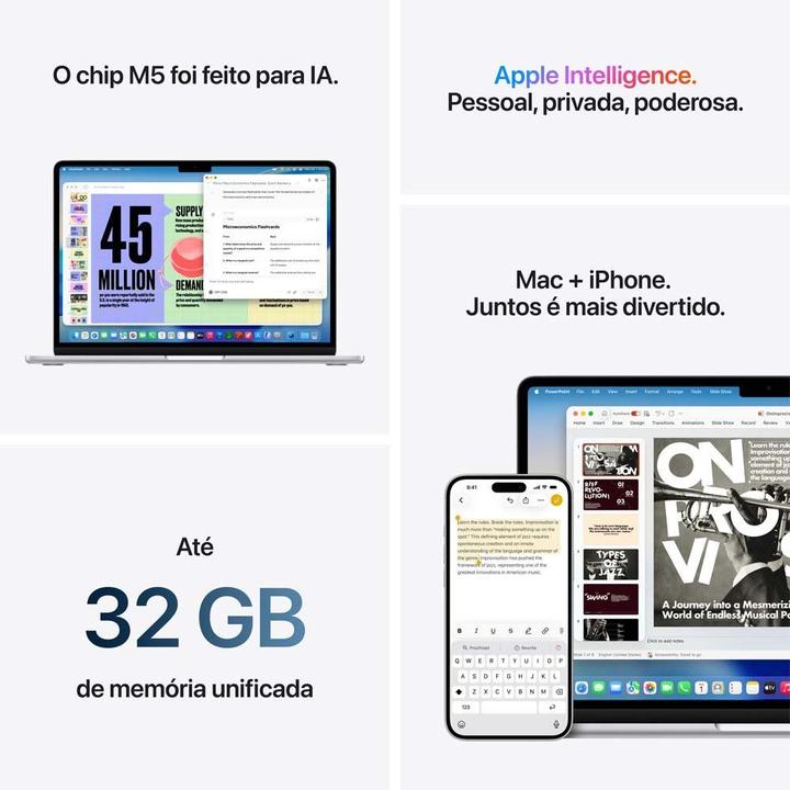 Notebook MacBook Air Apple 15" M5 16GB RAM 1TB SSD Meia-noit - 7