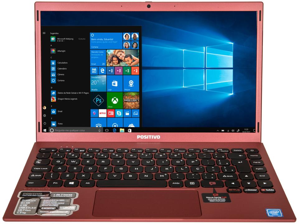 Notebook Positivo Motion Red Q464C Intel Atom - Quad-Core 4GB 64GB eMMC 64GB Nuvem 14,1” LED - 2