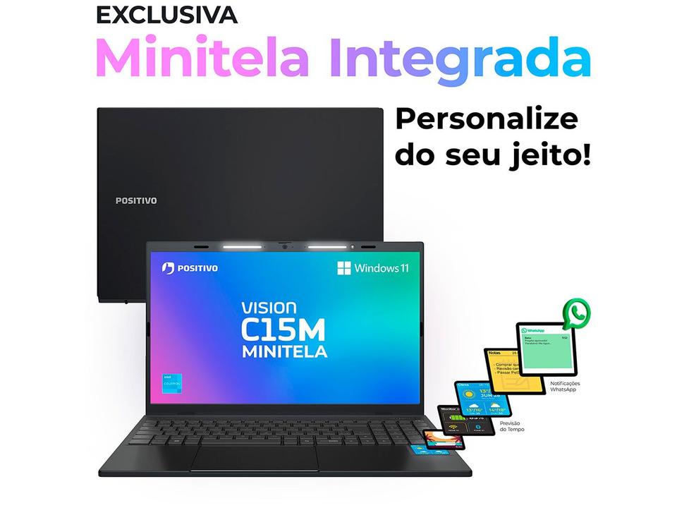 Notebook Positivo Vision C15M Intel Celeron N4500 Windows 11 Home 4GB RAM  128GB eMMC Tela 15" Full HD IPS Antirreflexo Minitela e Tecla Copilot Cinza - 2