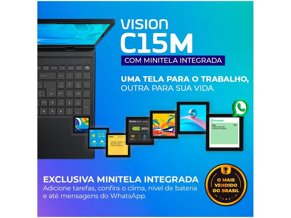 Notebook Positivo Vision C15M Intel Celeron N4500 Windows 11 Home 4GB RAM  128GB eMMC Tela 15" Full HD IPS Antirreflexo Minitela e Tecla Copilot Cinza - 6