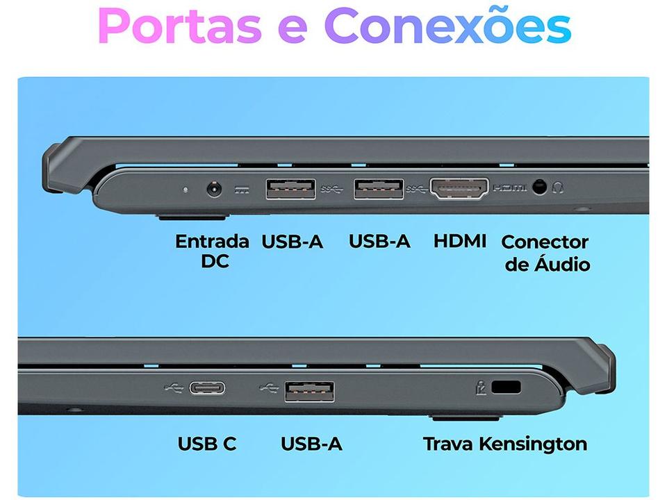 Notebook Positivo Vision C15M Intel Celeron N4500 Windows 11 Home 4GB RAM  128GB eMMC Tela 15" Full HD IPS Antirreflexo Minitela e Tecla Copilot Cinza - 7