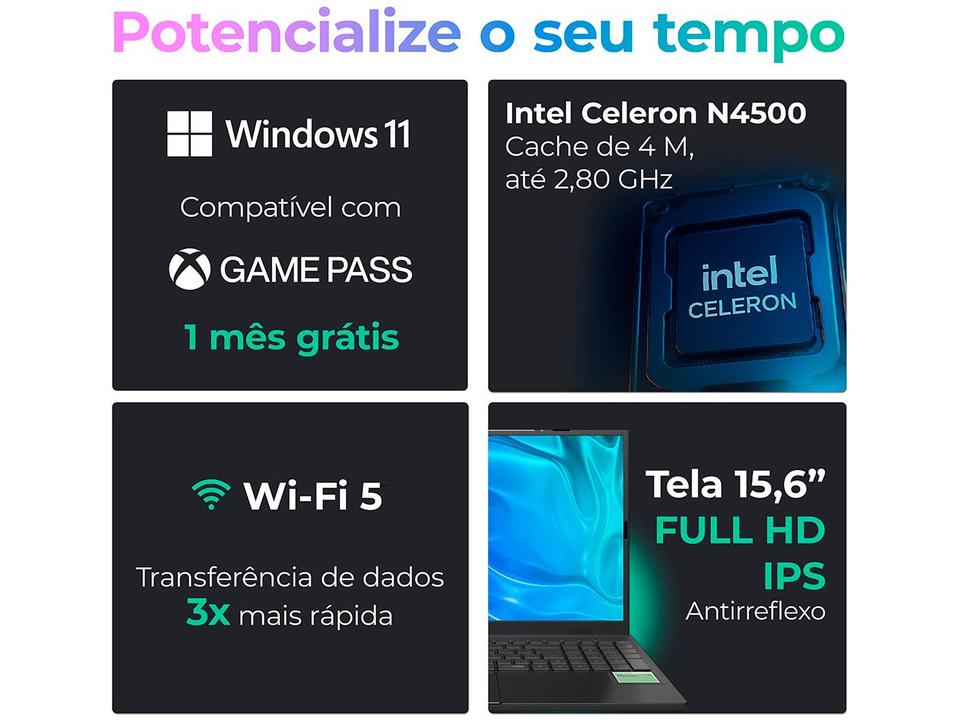 Notebook Positivo Vision C15M Intel Celeron N4500 Windows 11 Home 4GB RAM  128GB eMMC Tela 15" Full HD IPS Antirreflexo Minitela e Tecla Copilot Cinza - 8