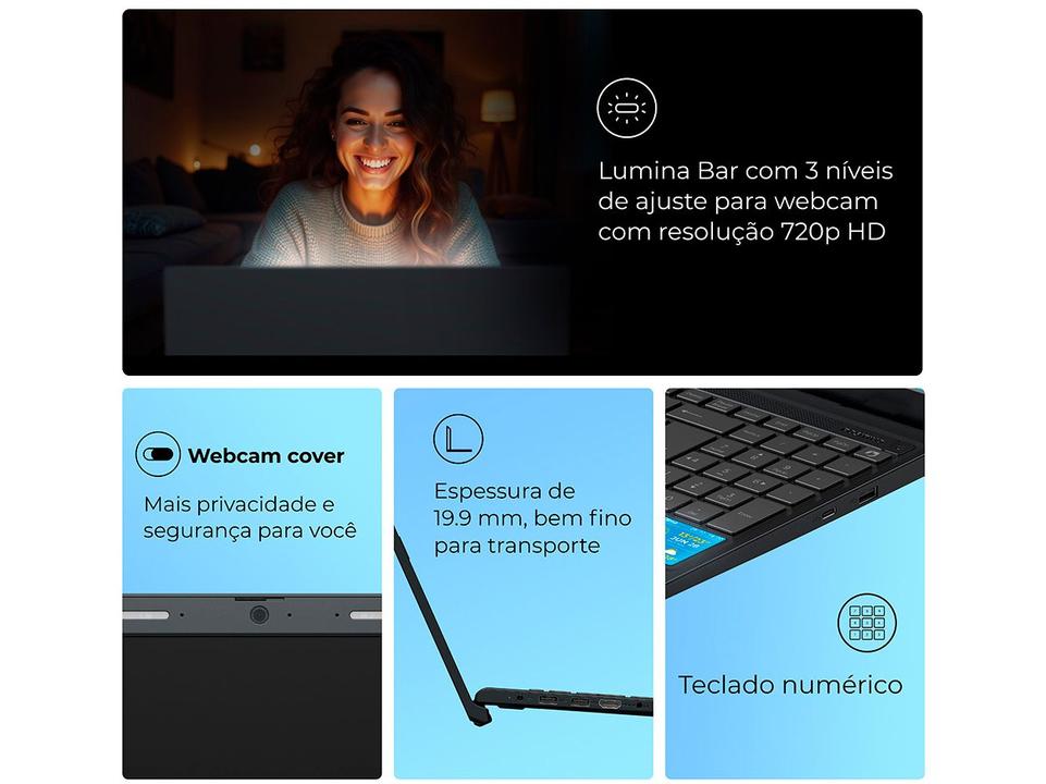 Notebook Positivo Vision C15M Intel Celeron N4500 Windows 11 Home 4GB RAM  128GB eMMC Tela 15" Full HD IPS Antirreflexo Minitela e Tecla Copilot Cinza - 9