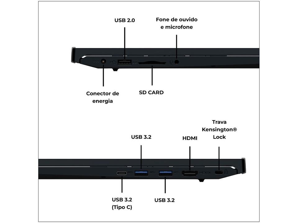 Notebook Positivo Vision i15 Intel Core i3 N300 8GB 256GB SSD Tela 15,6" Full HD Antirreflexo Windows 11 Preto - 3