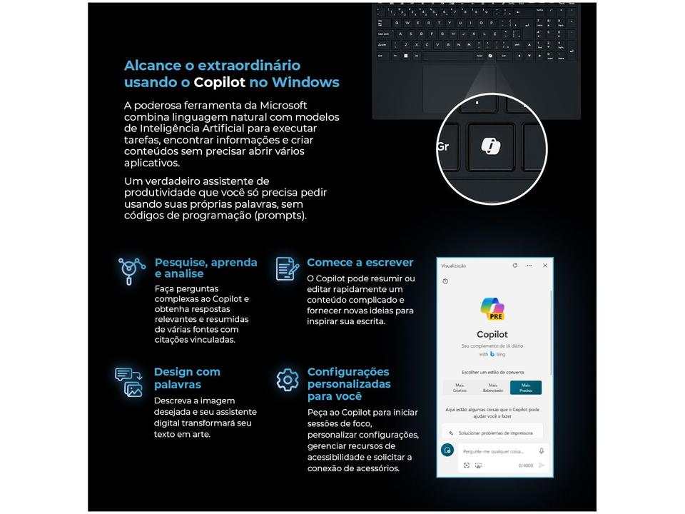 Notebook Positivo Vision i15 Intel Core i3 N300 8GB 256GB SSD Tela 15,6" Full HD Antirreflexo Windows 11 Preto - 8
