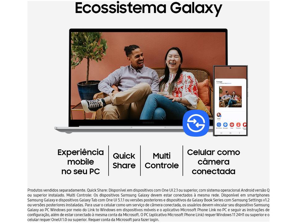 Notebook Samsung Galaxy Book4 Intel Core i5 8GB RAM SSD 512GB 15,6" Full HD Windows 11 NP750XGJ-KG3BR - 7