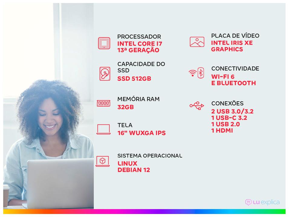 Notebook VAIO FE16 Intel Core i7-1355U Linux 32GB RAM 512GB SSD Tela 16" IPS WUXGA Antirreflexo Cinza Grafite VJFE62F11X-B0211H - 1