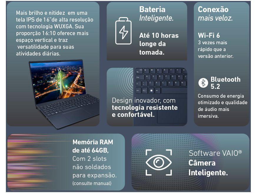 Notebook Vaio FE16 VJFE69F11X-B1031H AMD Ryzen 5 5625U 32GB RAM 512GB SSD 16" WUXGA Linux 3344900 - 5
