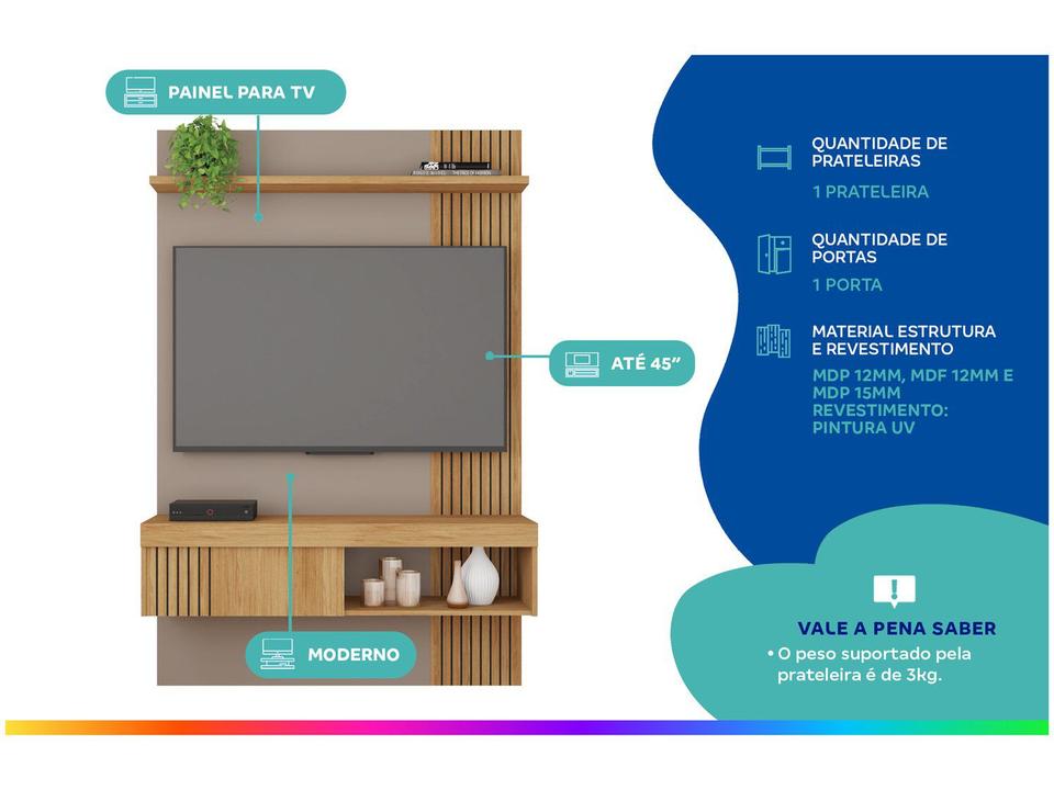 Painel para TV até 45" Caemmun Jade 1.2 1 Prateleira - 1