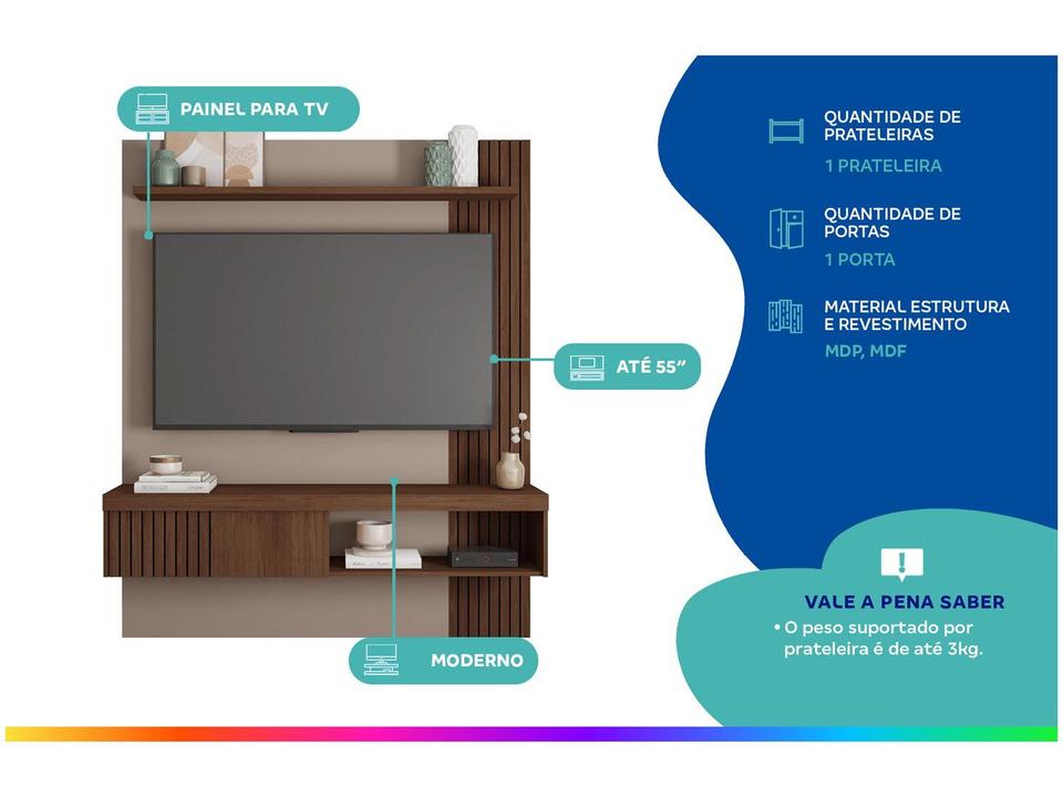 Painel para TV até 55” Caemmun Jade 1 Prateleir - 2